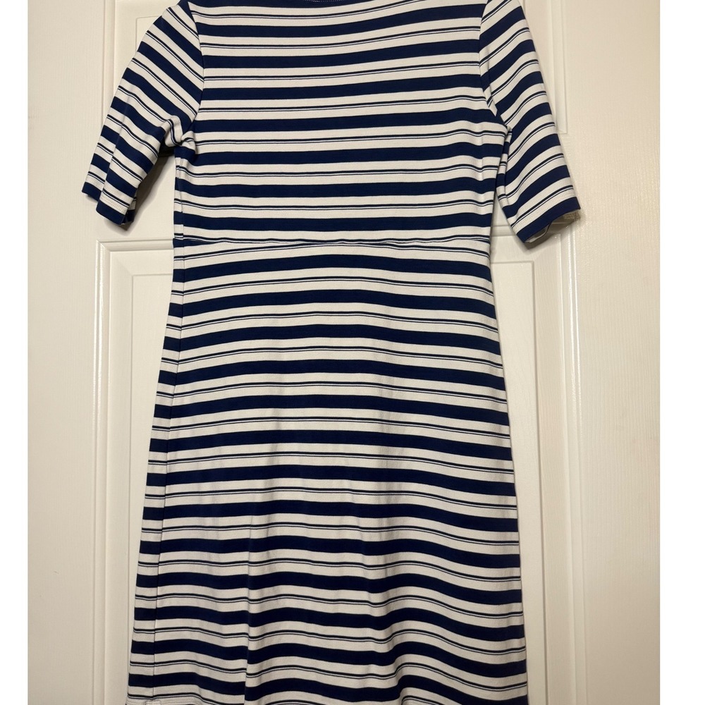 Isabella Oliver Maternity Dress Size 2 Navy Blue White Striped Zip Front Pleated